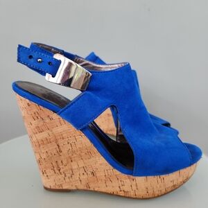 CARLOS SANTANA Suede Cork Wedge with chrome buckle size 9.5